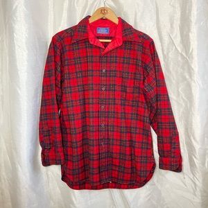 Pendleton VTG 90’s Red Plaid Flannel Wool Tartan Print Long Sleeve Button Down
